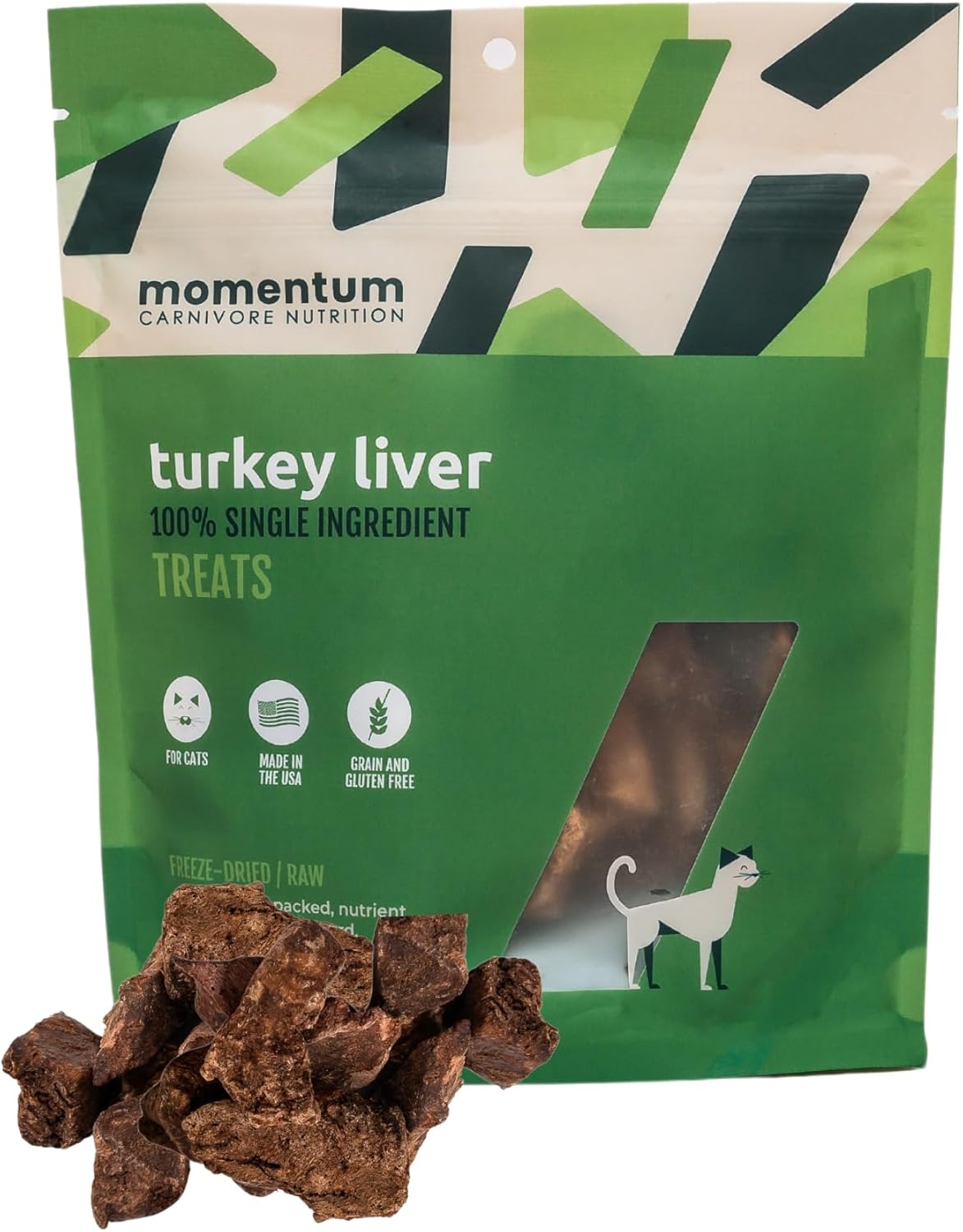 Momentum Carnivore Nutrition Freeze-Dried Turkey Liver Cat Treats – Single-Ingredient, All-Natural, Grain-Free Treats – 1.9 oz Bag