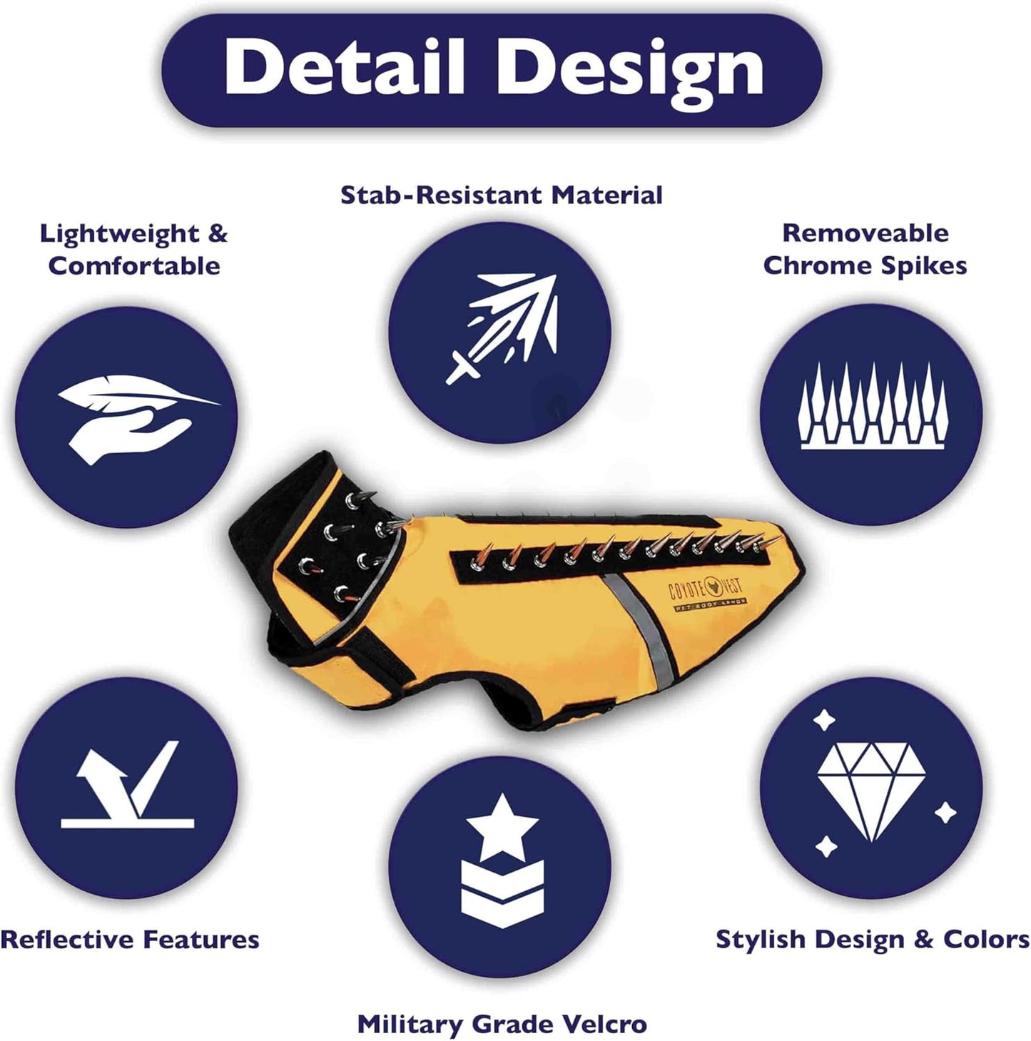 CoyoteVest SpikeVest Dog Harness Vest for Small Dogs, Reflective Dog Vest with Spikes to Shield Your pet from Coyotes, Raptor and Animal Attacks, Anti Hawk Vest, Made in USA (XXS-Yellow)