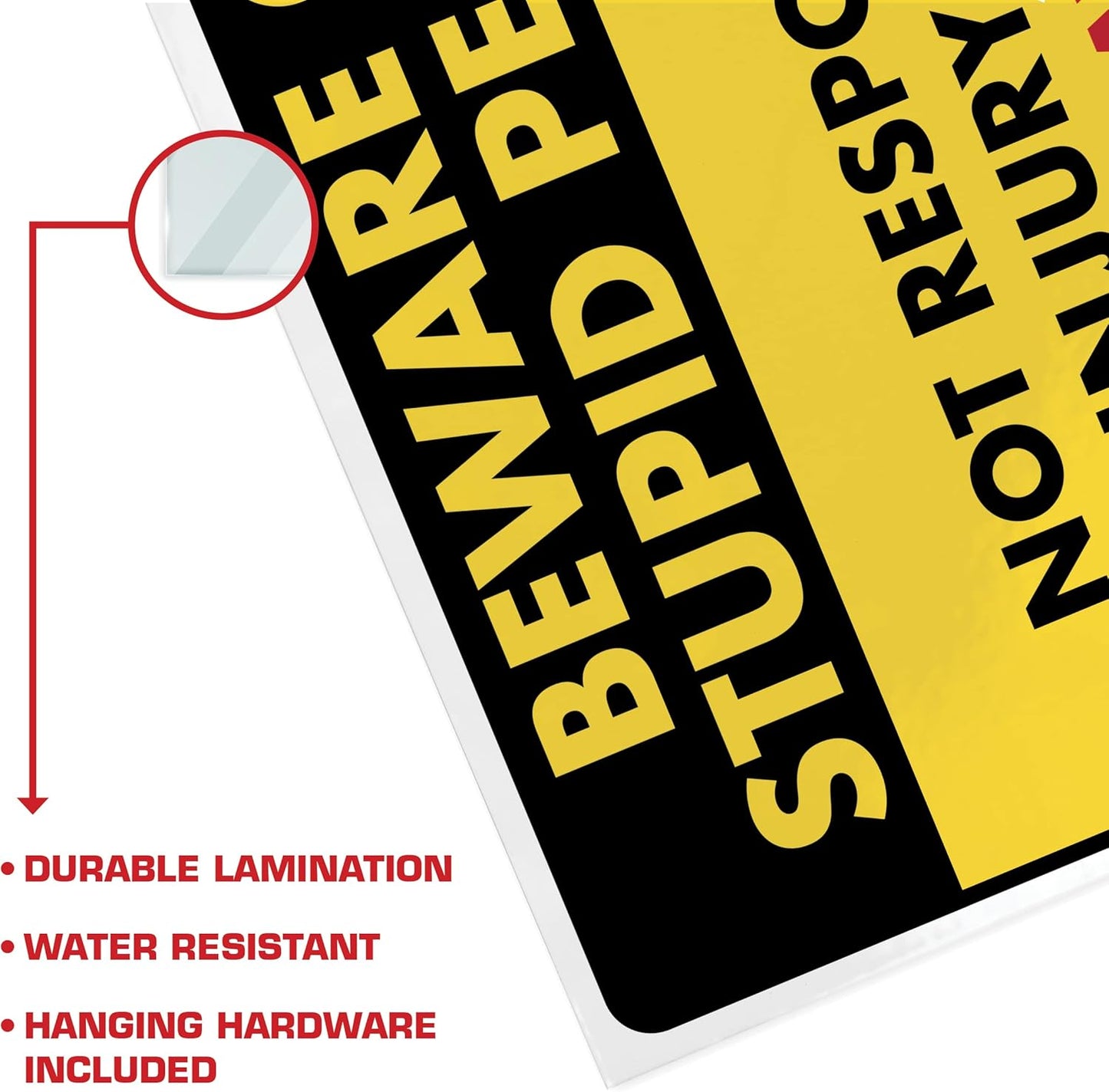 Beware of Stupid People - Humorous Laminated Sign - 8.5" x 11" - Funny Garage Sign, Office Wall Decor, Mechanic Gift, Street Sign for Bedroom - ENVISIONED Signage