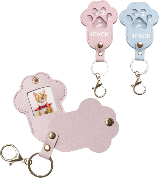 Pet Memorial Keychain Dog Paw Keepsake Photo Holder Heartfelt Memorial Gift for Loss of Dog and Cat Holds Fur and Pictures Keychain or Bag Charm for Bereaved Pet Owners (Blue+Pink)
