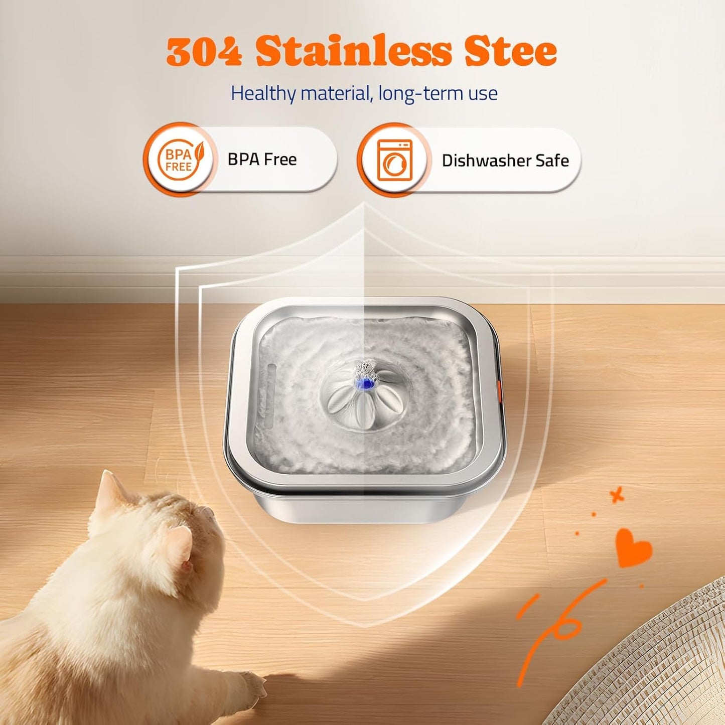 Cat Water Fountain Stainless Steel: 4L/140oz Pet Fountain Water Bowl Indoor, Automatic Dog Drinking Dispenser, Cat Feeding Watering Supplies, Metal Kitty Waterer Fountain, 1 Replacement Filters