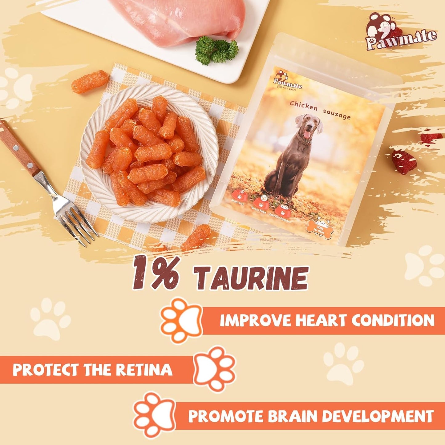 Dog Treats Chicken Sausages, Natural Chicken Jerky Training Treats with Glucosamine, Chondroitin, MSM and Taurine, Low Fat Soft Chewy Snacks for Small Medium Dogs, 10.6 oz