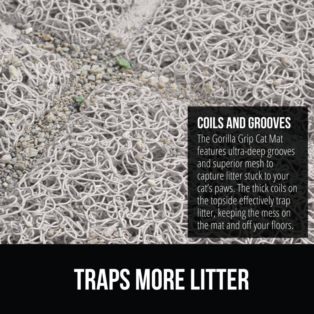 GORILLA GRIP Cat Litter Box Mat, 35x23, Water Resistant, US Designed Kitty Litter Trapping Mats, Easy to Clean, Scatter Control, Less Mess and Clean Floors, Kitten Supplies for Indoor Cats, Light Gray