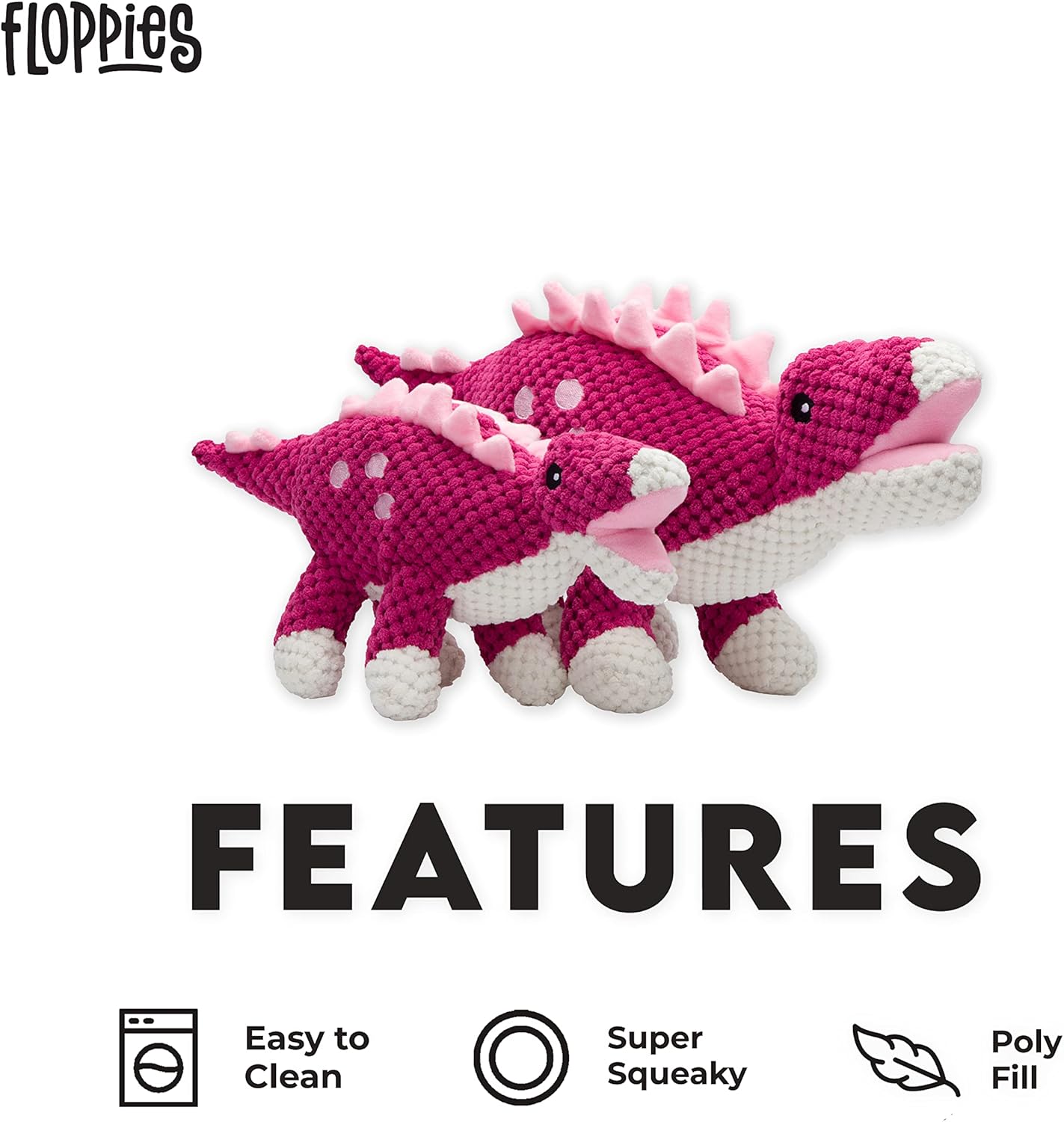 fabdog Floppies Plush Dog Toy - Cute & Durable Squeaky Dog Toys - Best Squeak Toy for Puppies and All Breeds | Ideal Pet Gift| Large Stegosaurus