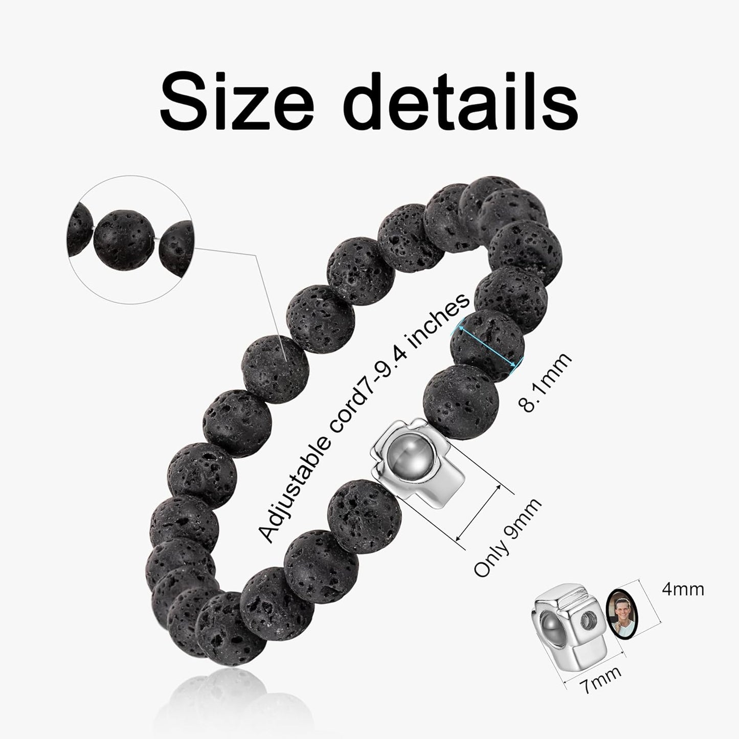 EMIRISTIC Custom Photo Bracelet - Personalized Picture Natural Stone Cuban Chain Bracelet - Any Special Day Gifts