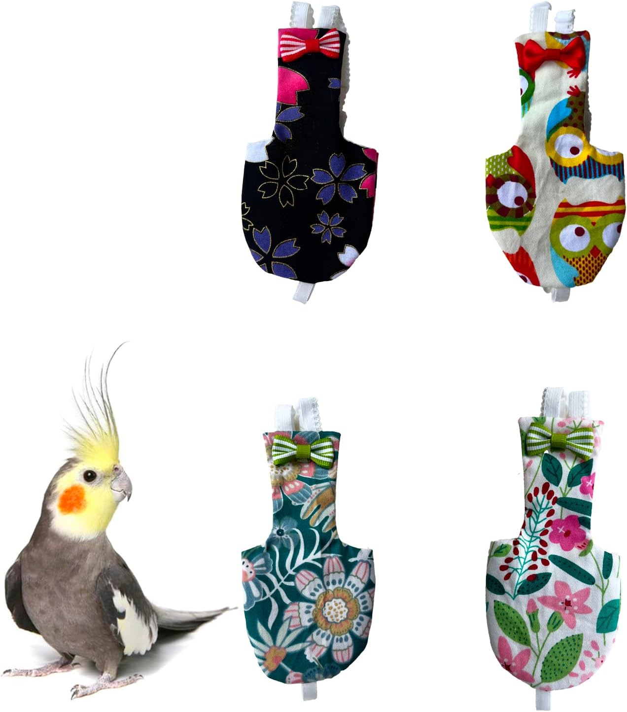 UKJENT Bird Diaper Protective Parrot Nappy - 4 Pack, Reusable Flight Suit with Waterproof Inner Layer, Washable Cute Urine Wet Suit for Parakeet Cockatiel Mini Macaw Budgie Canary(M)