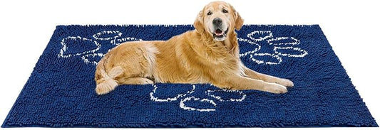 EXPAWLORER Dog Door Mat - Highly Absorbent Microfiber Rug, Soft Chenille, Non-Slip Large Pet Paw Cleaning, Washable Mud Mat for Indoor Outdoor Floor, Blue