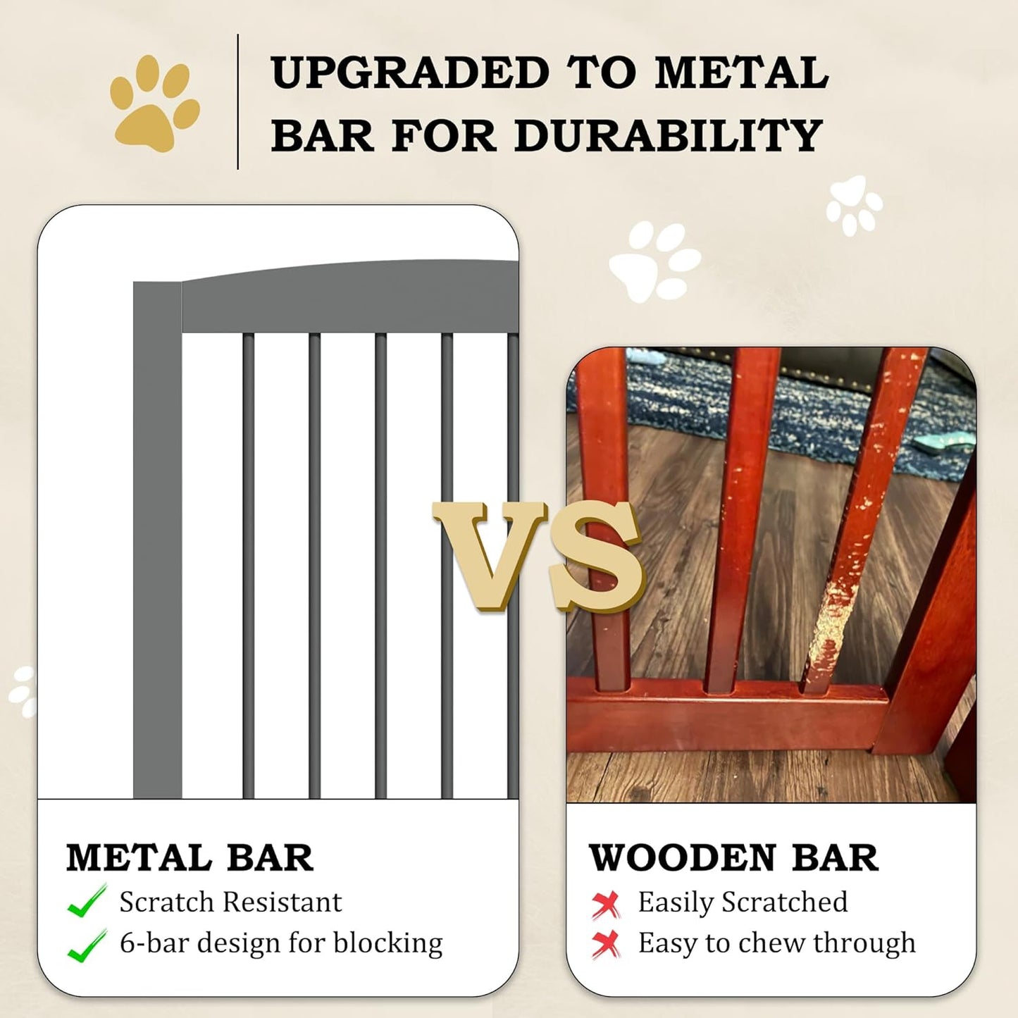 Freestanding Pet Gates with Walk Through Door, Dog Indoor Fence, Dog Gate for The House, Doorway, Stairs, Extra Wide Pet Gate, Support Feet Included, 120 Inch Wide, 6 Panels 24" Tall, Gray