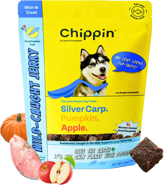 Chippin Fish, Pumpkin, Apple Grain-Free Dog & Cat Treats (5oz, 1-Pack) | USA Wild-Caught Fish | Hypoallergenic, Chicken-Free | Best Training Treats | Puppies & Senior Dogs | Low Fat Dog Treats