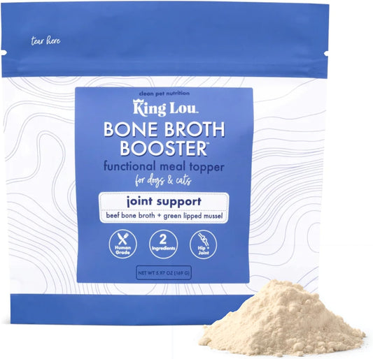 King Lou Pets - Bone Broth Booster Joint Support - Beef Broth Topper - Beef Bone Broth and Green Lipped Mussel - Bone Broth for Dogs and Cats - Cat and Dog Bone Broth for Healthy Skin and Joints