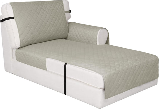 Easy-Going Reversible Chaise Lounge Couch Cover Water Resistant Sofa Cover Sectional L Shaped Sofa Slipcover with Adjustable Straps Furniture Protector for Dogs (115X34 in, Beige/Beige)