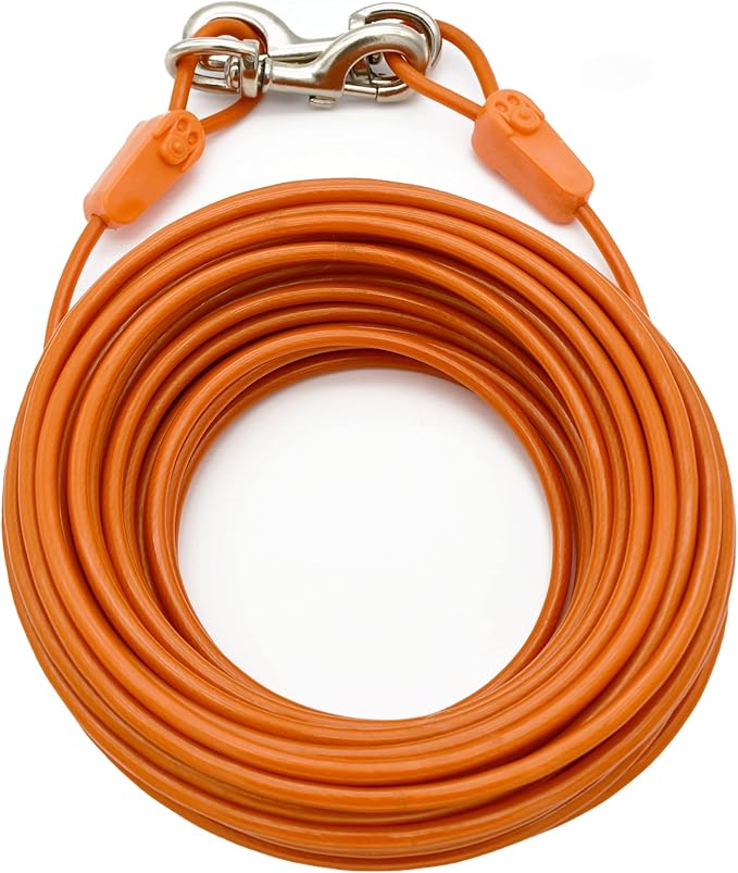 70FT Tie-Out Cables for Large Dogs - Strong, Safe, and Durable Dog Tie-Outs for up to 250 Pounds - Weather and Wear Resistant Galvanized Aircraft Cable for Outside Use