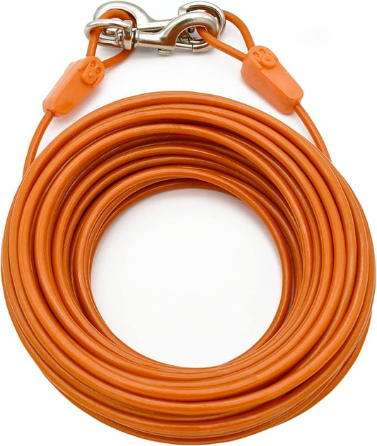 70FT Tie-Out Cables for Large Dogs - Strong, Safe, and Durable Dog Tie-Outs for up to 250 Pounds - Weather and Wear Resistant Galvanized Aircraft Cable for Outside Use