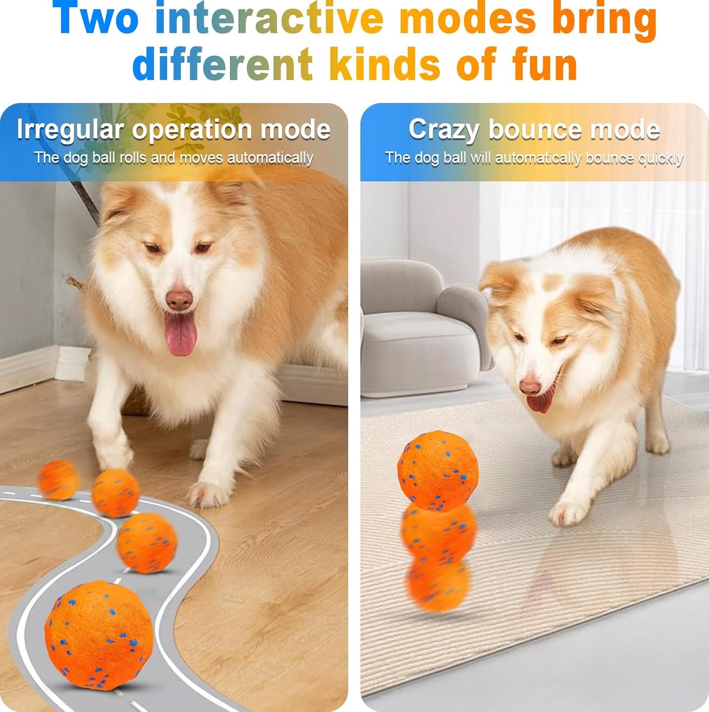 Interactive Dog Toys Ball, Automatic Moving, Bouncing Chew Toys, E-TPU Material, Suitable for Large and Medium-Sized Dogs, Used for Boredom Relief and Daily Training, USB Rechargeable (Orange-1)