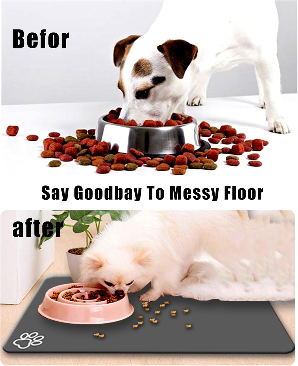 Large Pet Feeding Mat,Super Absorbent Pet Mat,Quick Dry Cat & Dog Water Dispenser Mat,No Stains Non Skid Pet Food Mat for Food and Water Bowl,Easy to Clean Pet Placemats(36" x 24" Dark Grey)