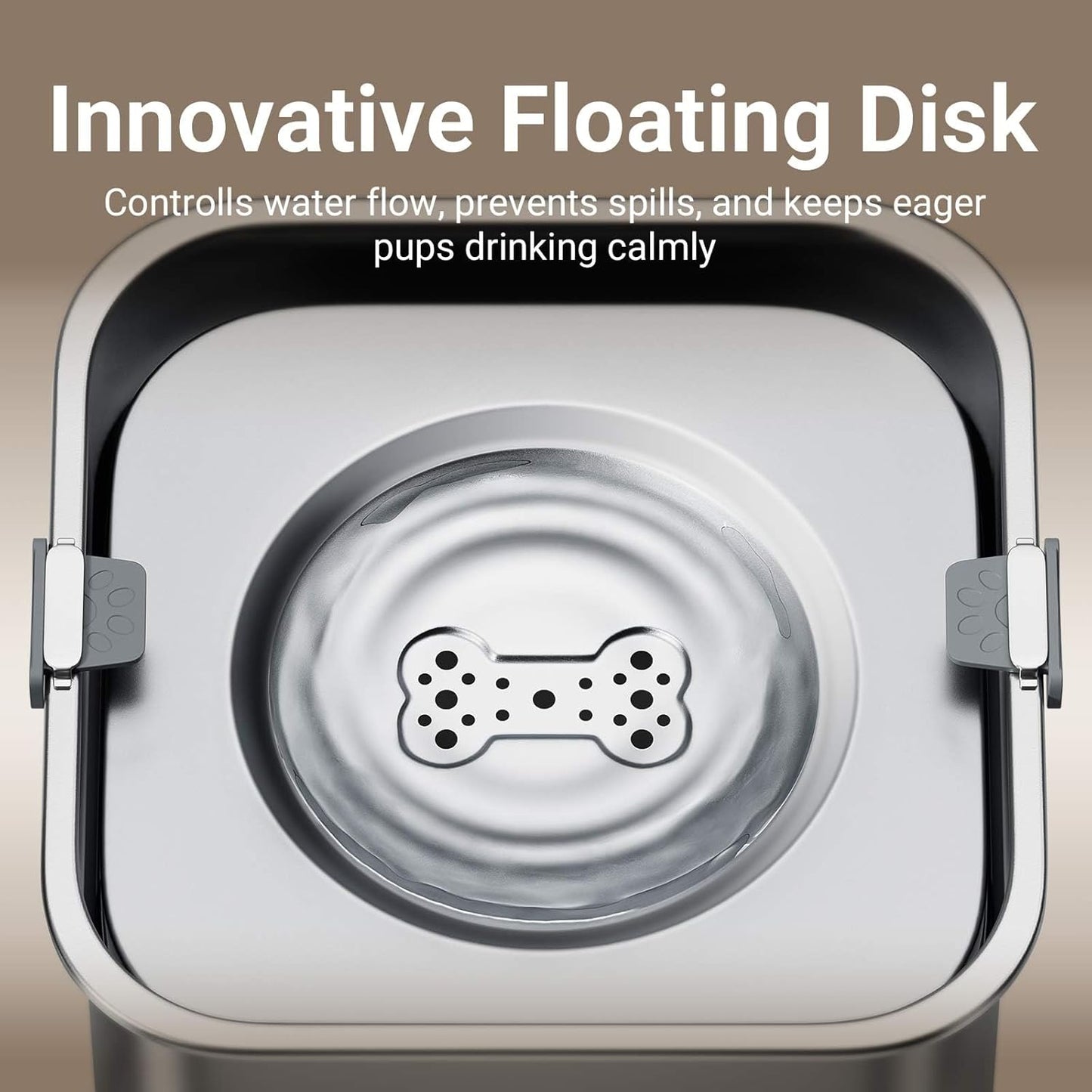 DownyPaws No Spill Water Bowl for Dogs,101oz/3L Stainless Steel Slobber Stopper, No Drip Slow Drinking Dog Water Bowl, No Mess Dog Water Dispenser Spill Proof, Dishwasher Safe, Silver