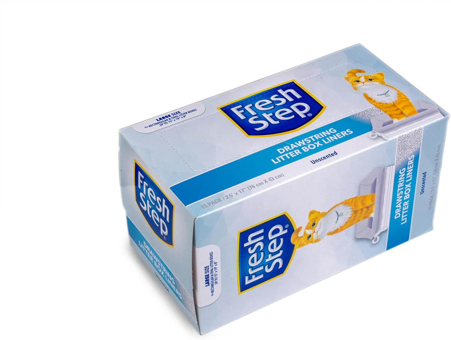 Fresh Step Drawstring Cat Litter Box Liners, Unscented - Kitty Litter Bags for Rectangle or Oval Large Litterboxes, Size Large, 30" x 17" - 15 Count - 12 Pack