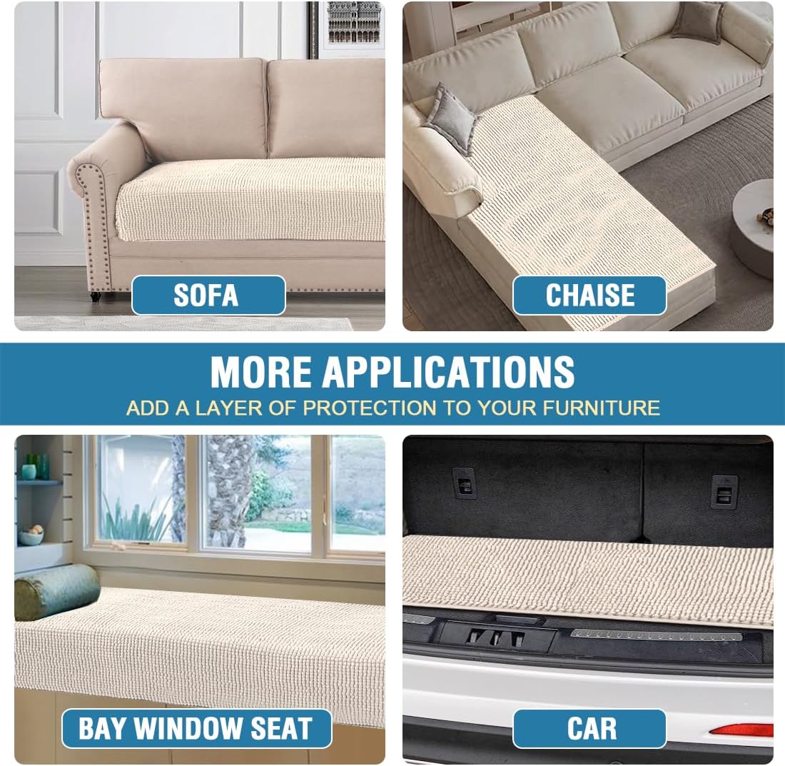 H.VERSAILTEX Plush Chenille Dog Bed Cover Thick Soft Sofa Cover for 3 Cushion Couch Anti Slip Couch Cover Furniture Protector for Dog, Pet, Cat (35" x 82", Ivory)