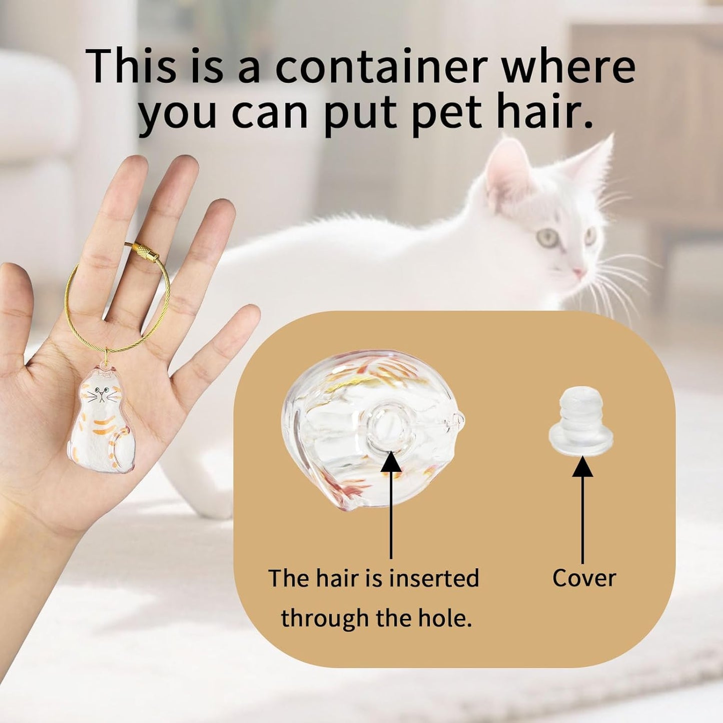 Cat Hair Keychain, 2Pcs Cat Hair Storage Bottle，Pet Fur Keepsake,Pet Hair Storage/Memorial Keychain,Cute Pet Memorial Gifts,[F Model]