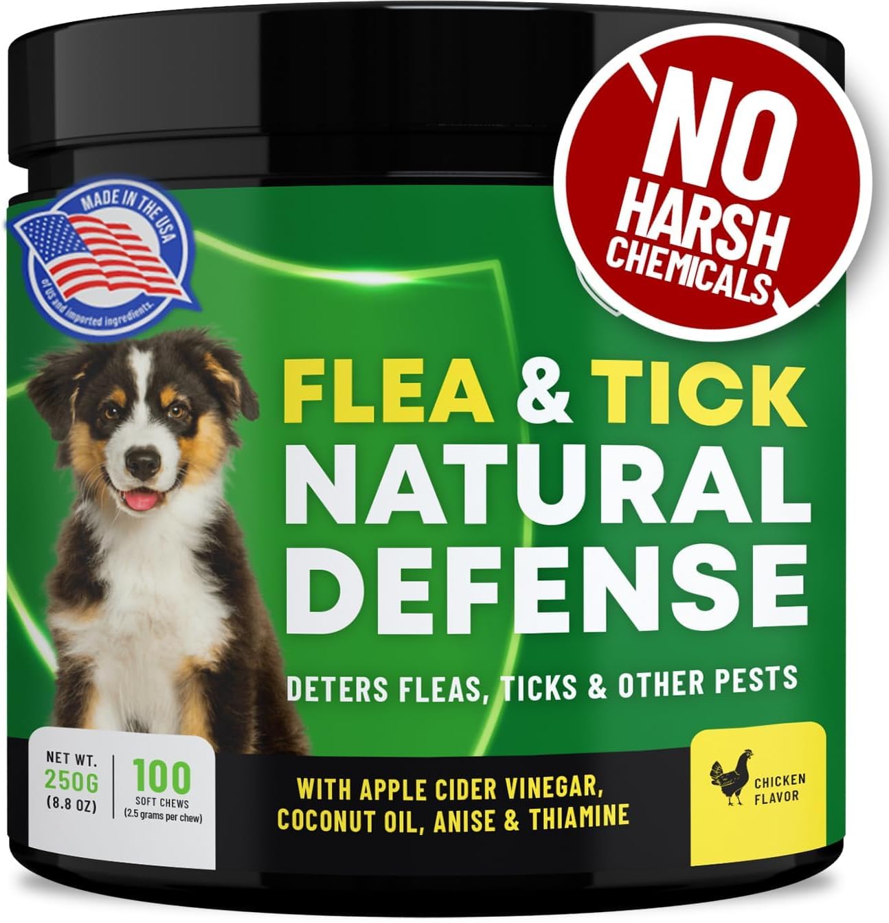 Flea and Tick Chewable Pills - No Harsh Chemicals - 100 Chicken Flavored Treats - Guardian's Choice Pets Brand - Tasty Chews Flea Pills Dogs Love