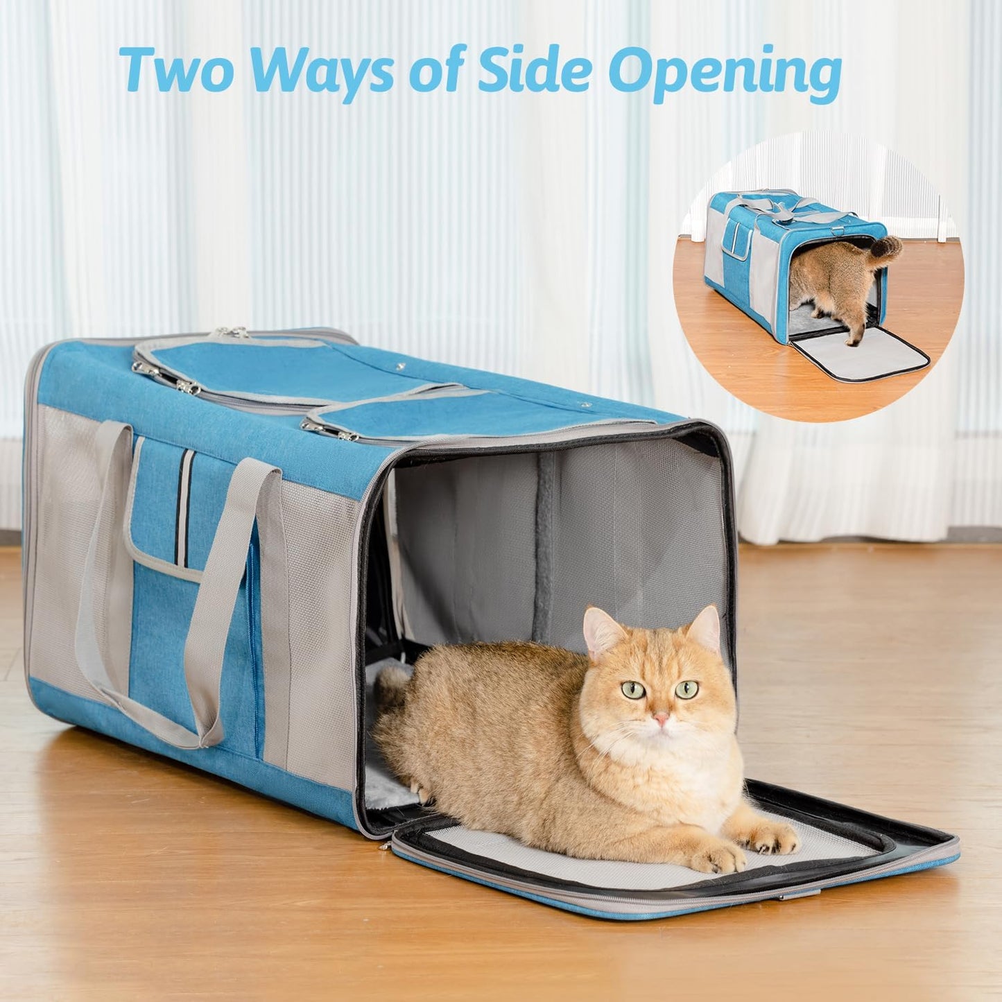 Large Cat Carrier for 2 Cats, 24x 14x 16in Pet Carrier for Cat and Dog Up to 40lbs, All-Sided Mesh Large Cat Carrier with Great Ventilation, Portable Soft Sided Pet Carrier for Traveling