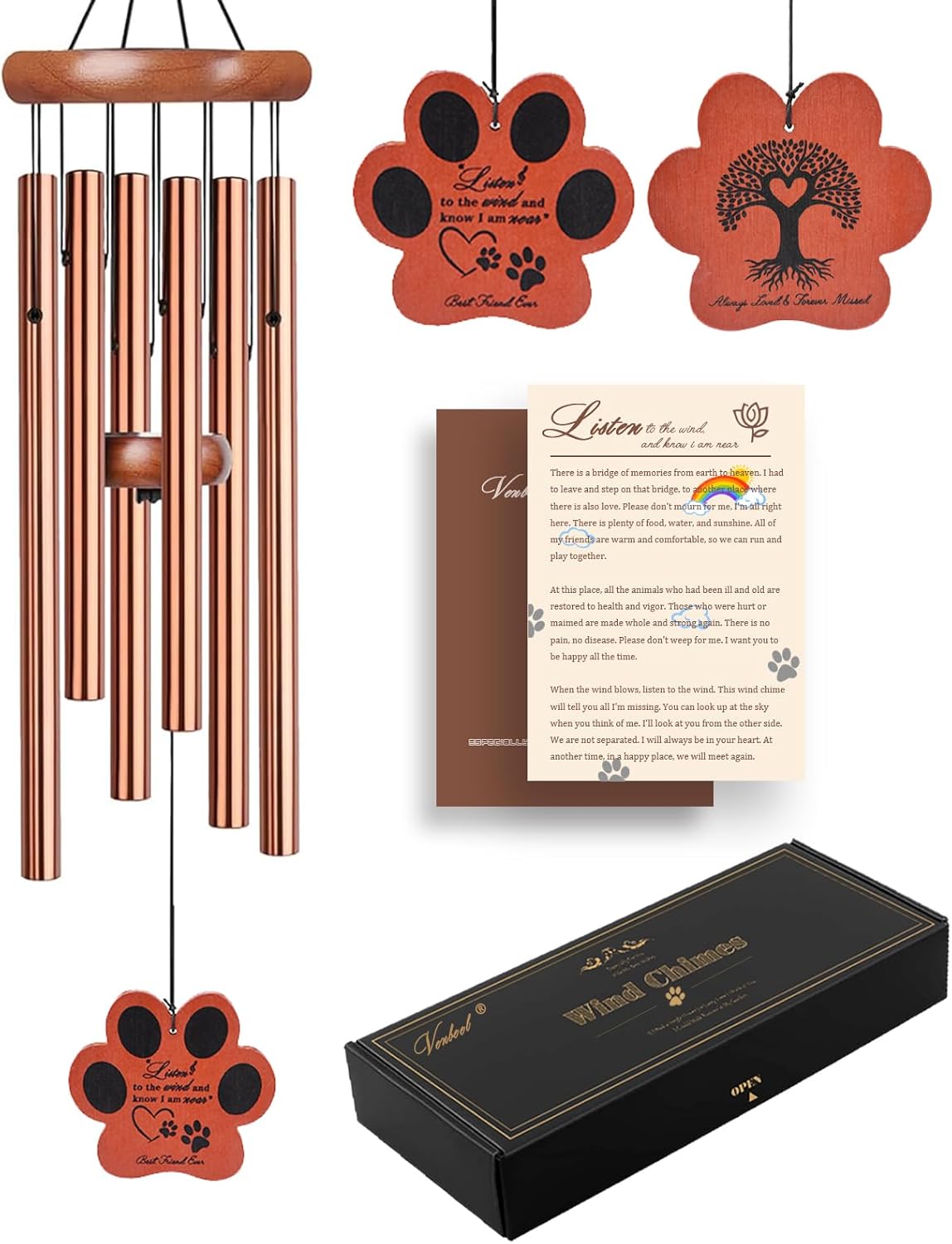 Dog Memorial Gifts for Loss of Dog, 28" Pet Memorial Wind Chime, Golden Paw Pendant Pet Loss Gifts, Dog Sympathy Bereavement Remembrance Gift