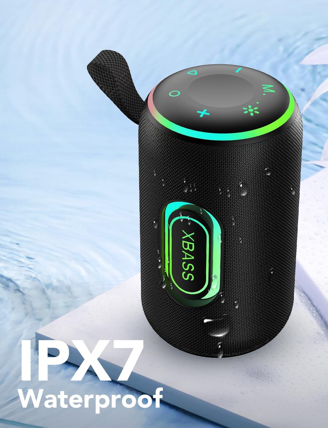 Portable Bluetooth Speaker, Bluetooth 5.4 Speaker, 30W Dual Speaker, 2.0 Channel, Deep Bass, 30H Playtime, Colorful RGB Lights, IPX7 Waterproof, TWS pairing for Outdoor/Home/Party/Travel, Gift Ideas