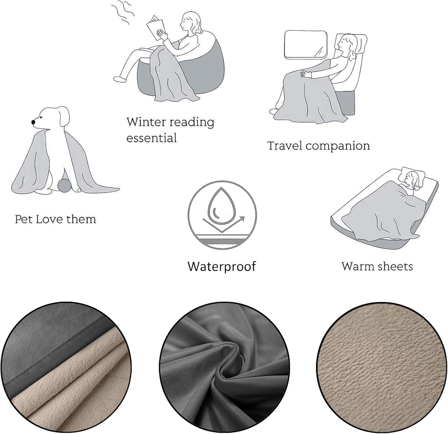 Ameritex Pet Bed Blanket Reversible 100% Waterproof Velvet Super Soft for Sofa and Bed (68x82 Inches, Light Grey+Beige)