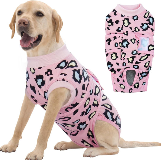 FUAMEY Recovery Suit for Dogs After Surgery,Soft Breathable Dog Bodysuit E-Collar & Cone Alternative Surgical Suit,Male Female Dog Neuter Spay Suits Anti Licking Wounds Onesie Pink Leopard XL
