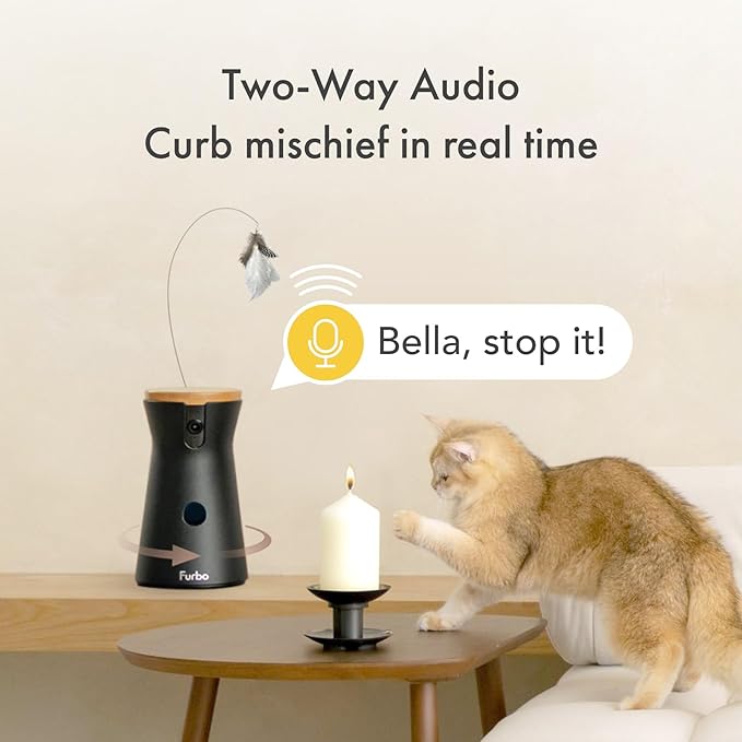 Furbo 360° Cat Camera: Pet Security Cam w/Meowing Alerts, Rotating View, Treat Toss w/Phone App, Smart Home Indoor Kitty Monitoring, 2-Way Speaker (Standard Features - No Subscription Required)