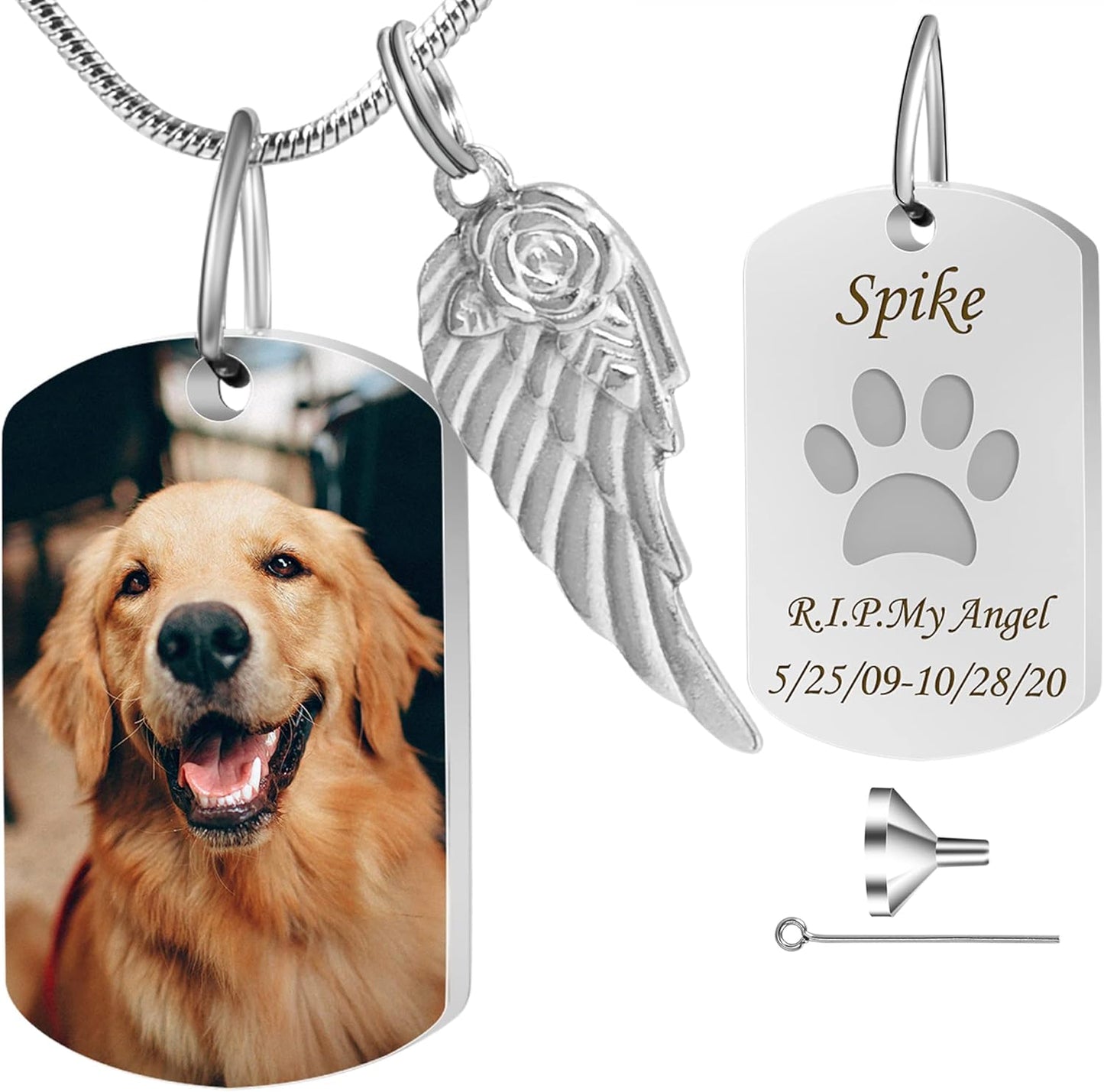 Farfume Personalized Pet Urn Necklace for Dog Cat Ashes Cremation Pet Memorial Customized Photo Text Engraving Pendant Keepsake Funeral Jewelry