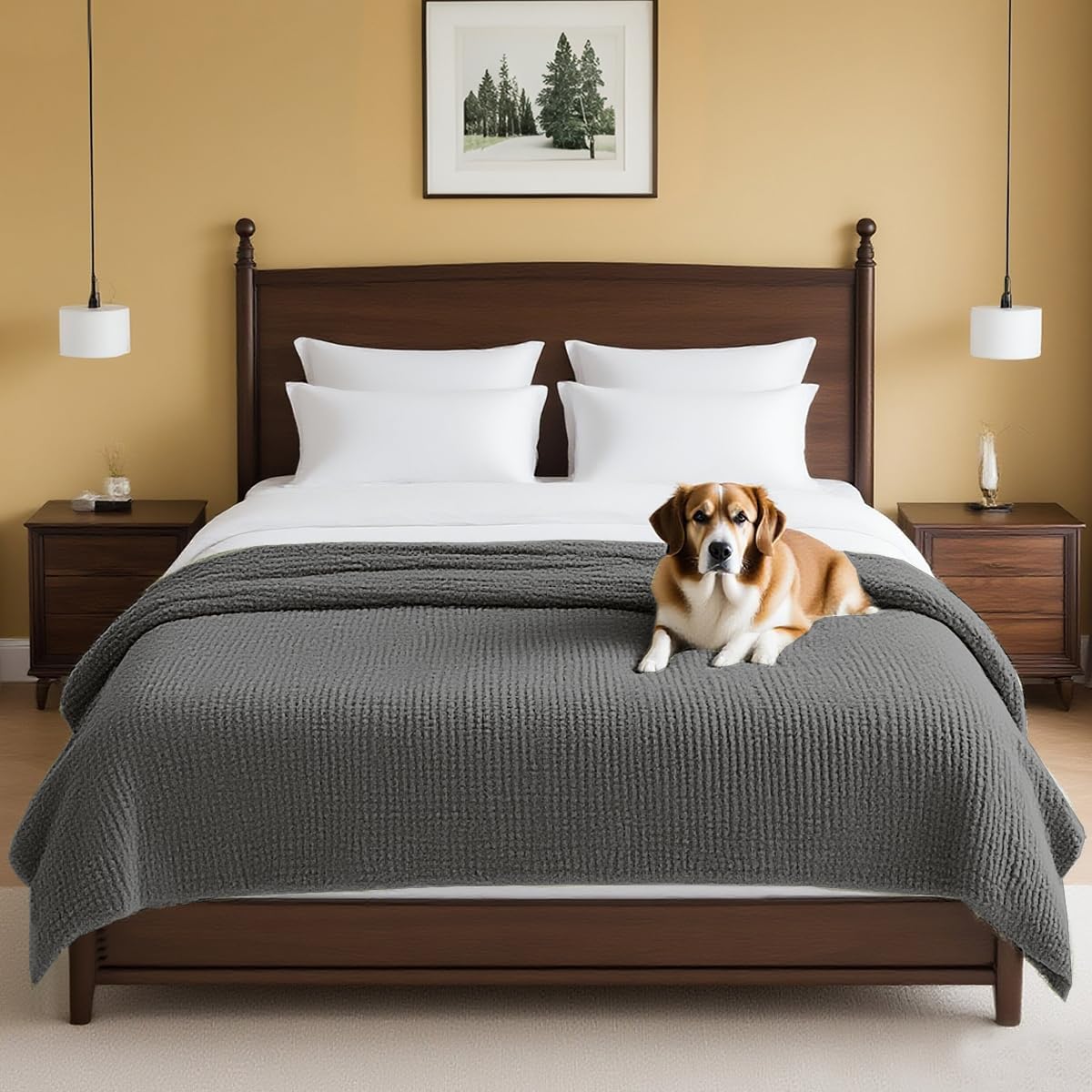 H.VERSAILTEX Plush Chenille Couch Cover for Dogs Pets Blanket for Bed Anti-Slip Soft and Durable Furniture Protector for Small Medium Large Cats Washable (52" x 82", Grey)