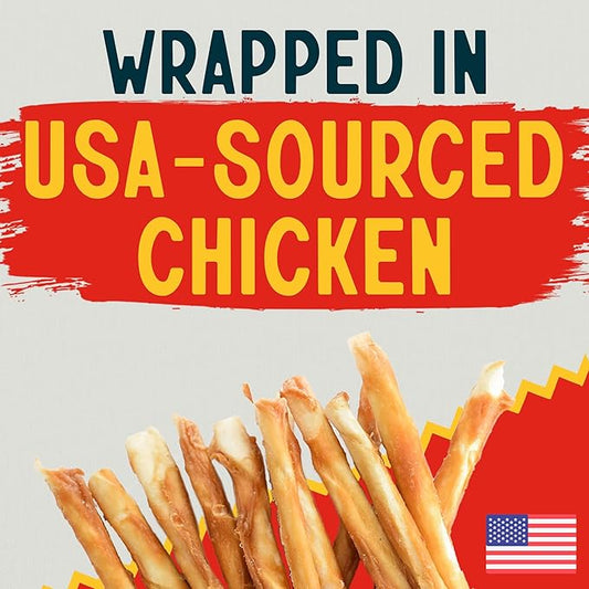 Canine Chews 5" Chicken Coated Sticks - Pack of 45 USA-Sourced Rawhide Dog Treats - Protein-Dense Wrapped Chews With 100% Real Chicken Coating