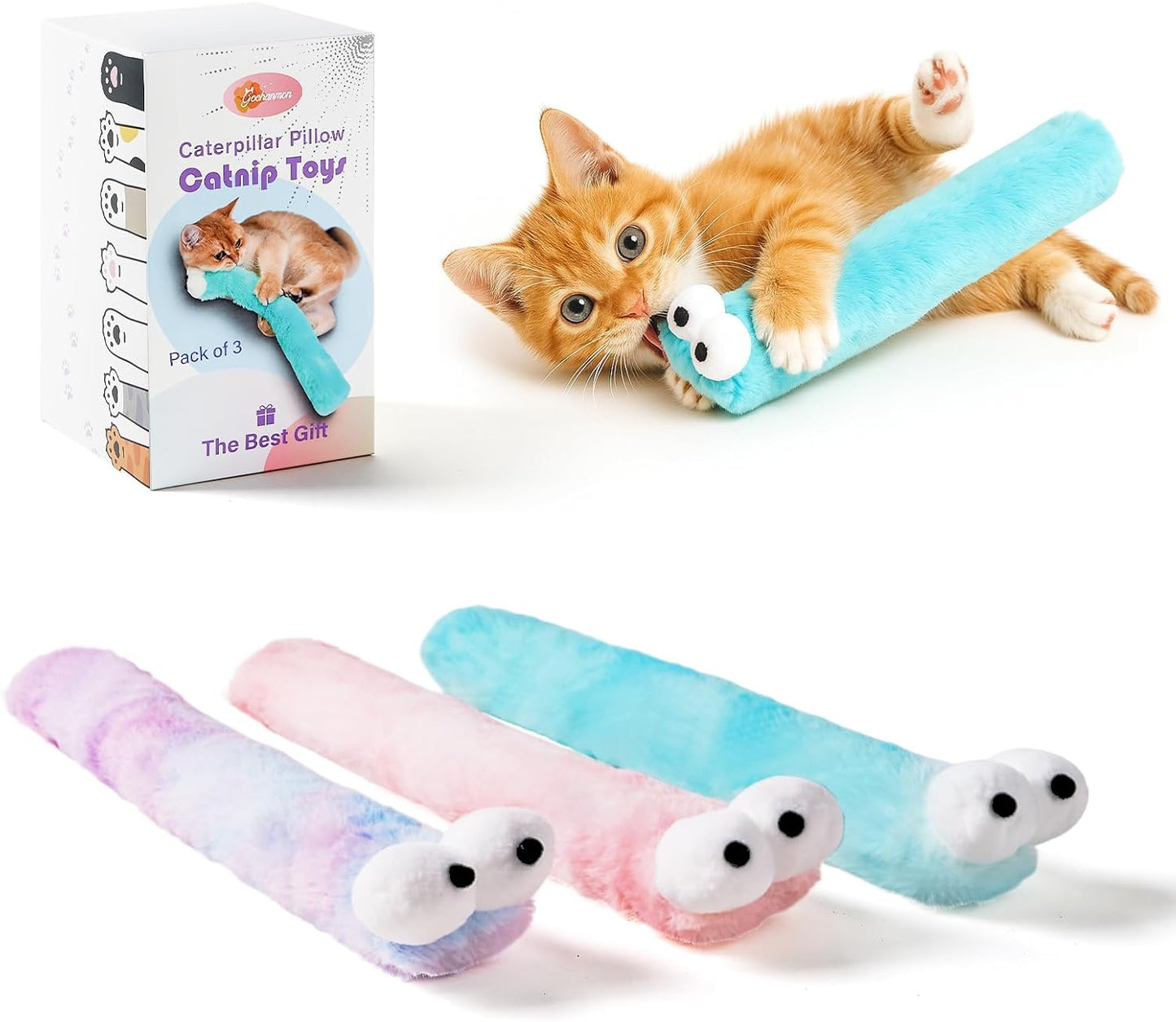 Cat Toys Pillows,3 Pack, Catnip Inside,Soft and Durable Kick Sticks with Crinkle Sound, Interactive Indoor Kitten Play and Exercise Toy 12.5 Inches