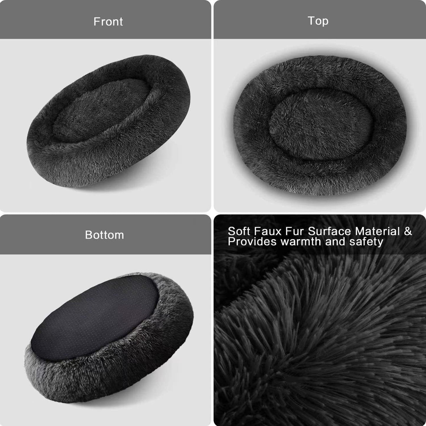 Cat Beds for Indoor Cats - Cat Bed Washable 20/24 inches, Dog Beds for Small Medium Dogs, Anti Anxiety Round Fluffy Plush Faux Fur Cat Bed, Thick Bottom (Dark, Medium)
