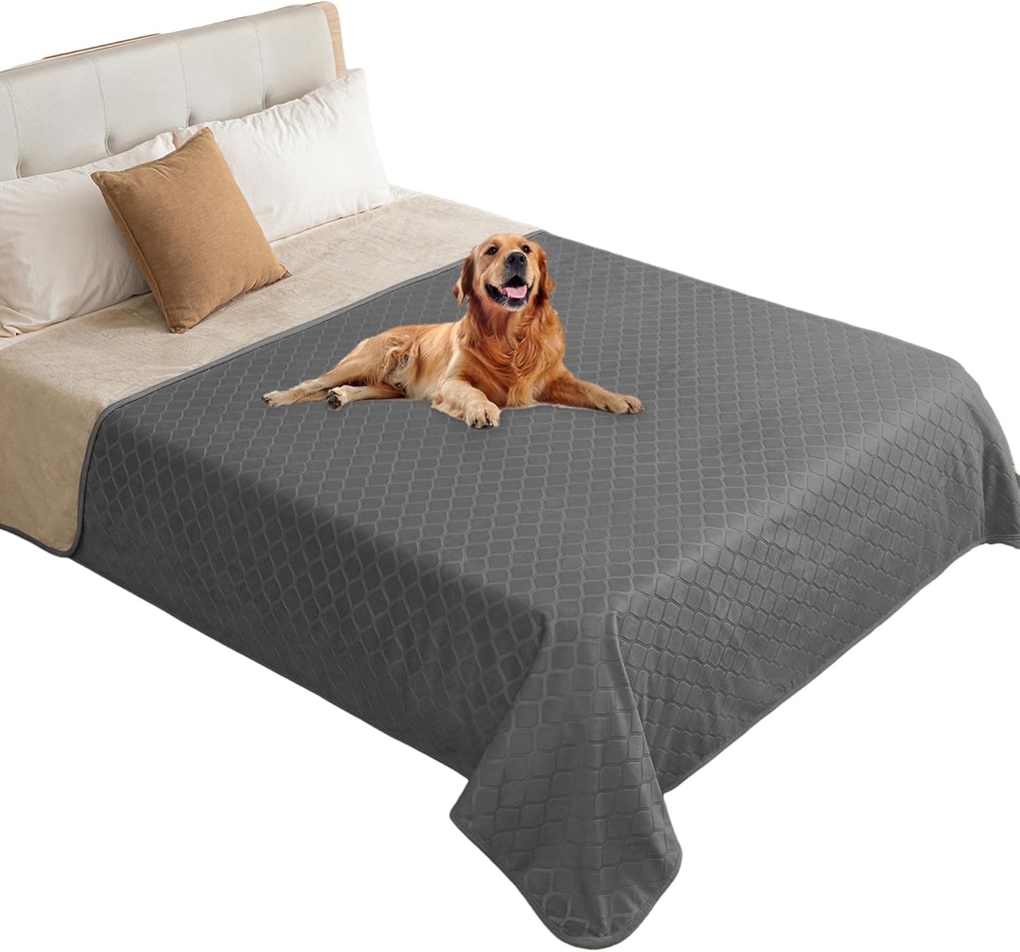 fuguitex Waterproof Dog Blanket Bed Cover Dog Crystal Velvet Moroccan Fuzzy Cozy Plush Pet Blanket Throw Blanket for Couch Sofa(82 * 102 inch, Dark Grey+Beige)