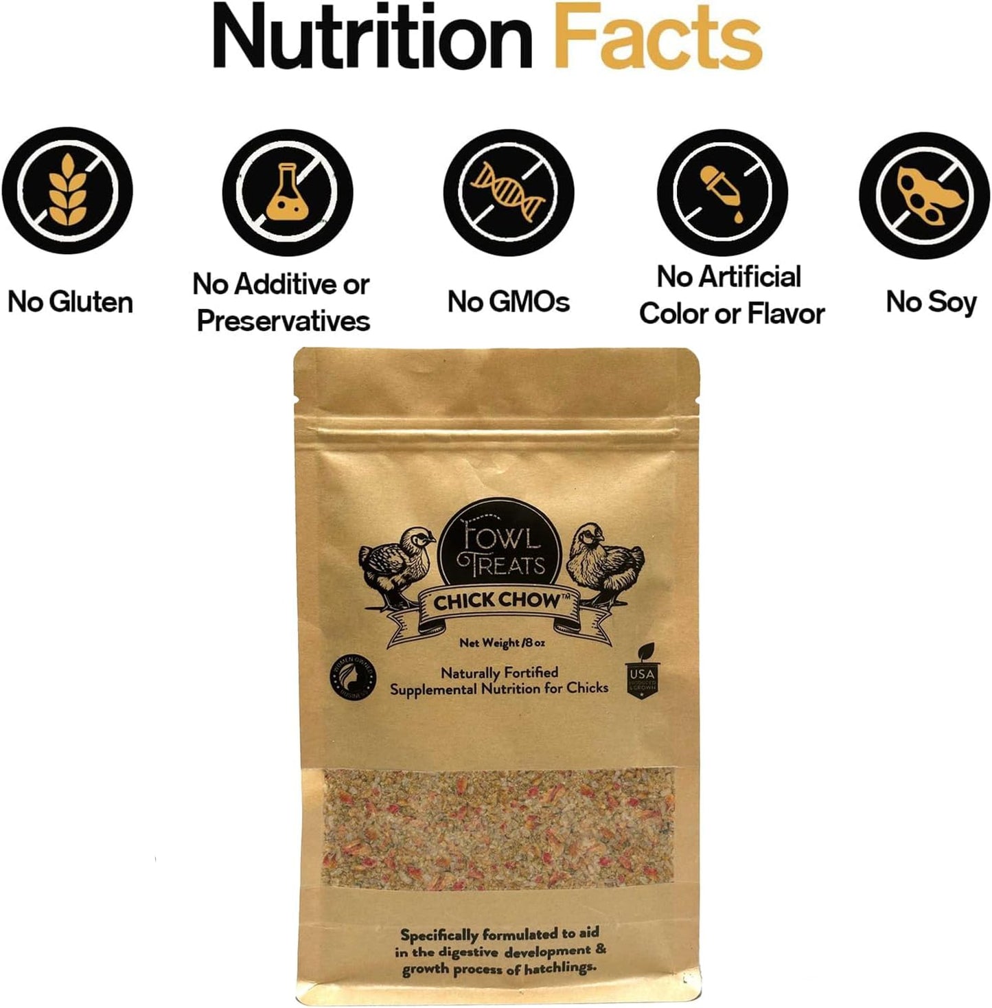 Naturally Fortified Chick Chow - Naturally Fortified Supplemental Nutrition Suitable for Chicks, Contains USA Grown Ingredients – 8oz