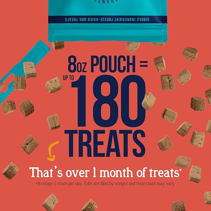 Stewart Single Ingredient Freeze Dried Raw Dog Treats, Beef Liver, 8 Ounce, Approx. 180 Pieces per Resealable Pouch, Training Treats or Meal Topper, High Protein, Grain Free, Gluten Free