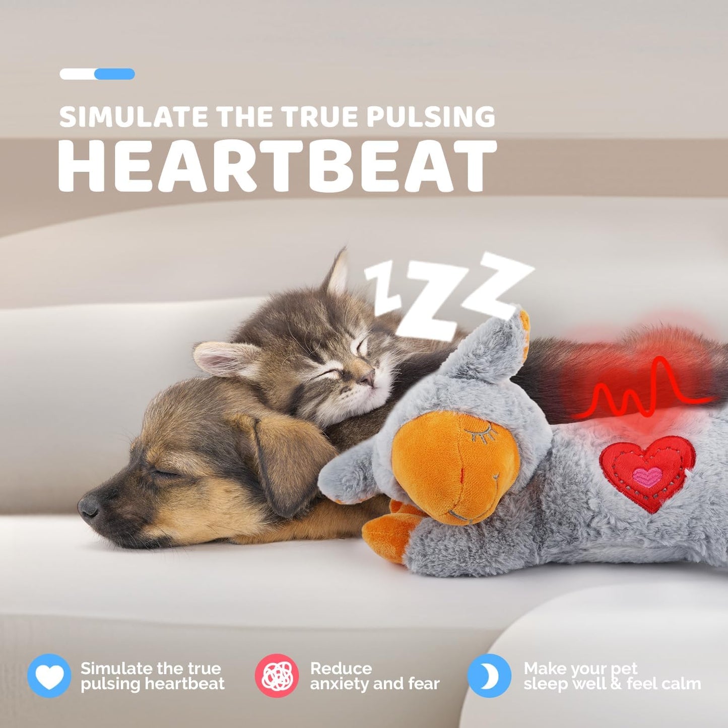 ALL FOR PAWS Heart Beat Dog Toy, Puppy Sleeping Buddy Cuddle Toy Dog Soothing Plush Toy, Crate Training Puppy Stuffed Animal Gift Toys for Your Furry Friend
