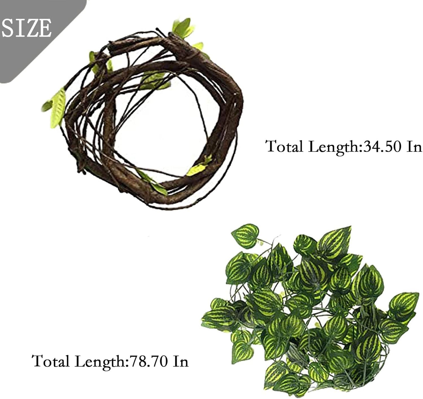 PINVNBY Hammock for Bearded Dragons,Lizard Lounger Reptile Natural Seagrass Habitat Decoration Reptiles Tank Accessories Jungle Climber Vines Flexible Leaves Climbing Decor for Gecko Chameleon(5 PCS)