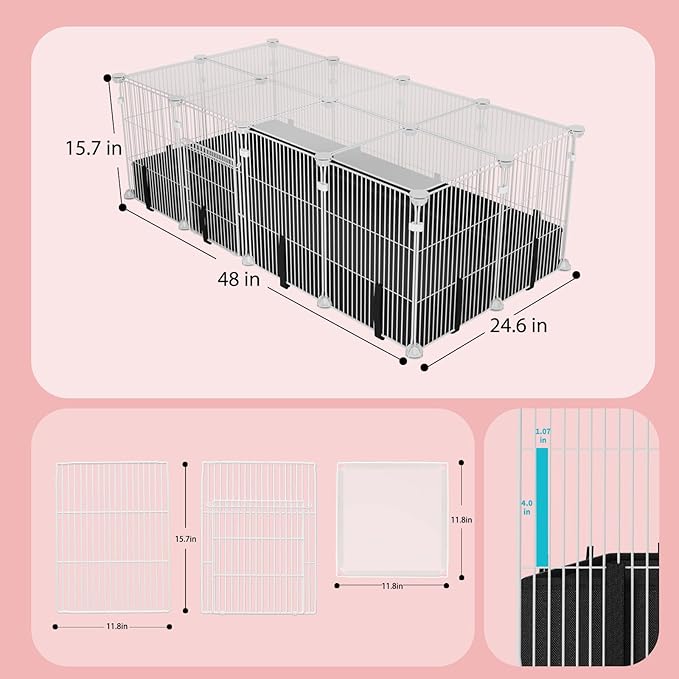 Small Animal Playpen with Waterproof Mat,Guinea Pig Cages,48"*26"*15.7"C&C Cage for Hamster,Rabbit,Bunny,Hedgehog,Chinchilla,Ferret,Indoor Outdoor Portable Metal Wire Yard Fence,Metal Pet Panels-20p