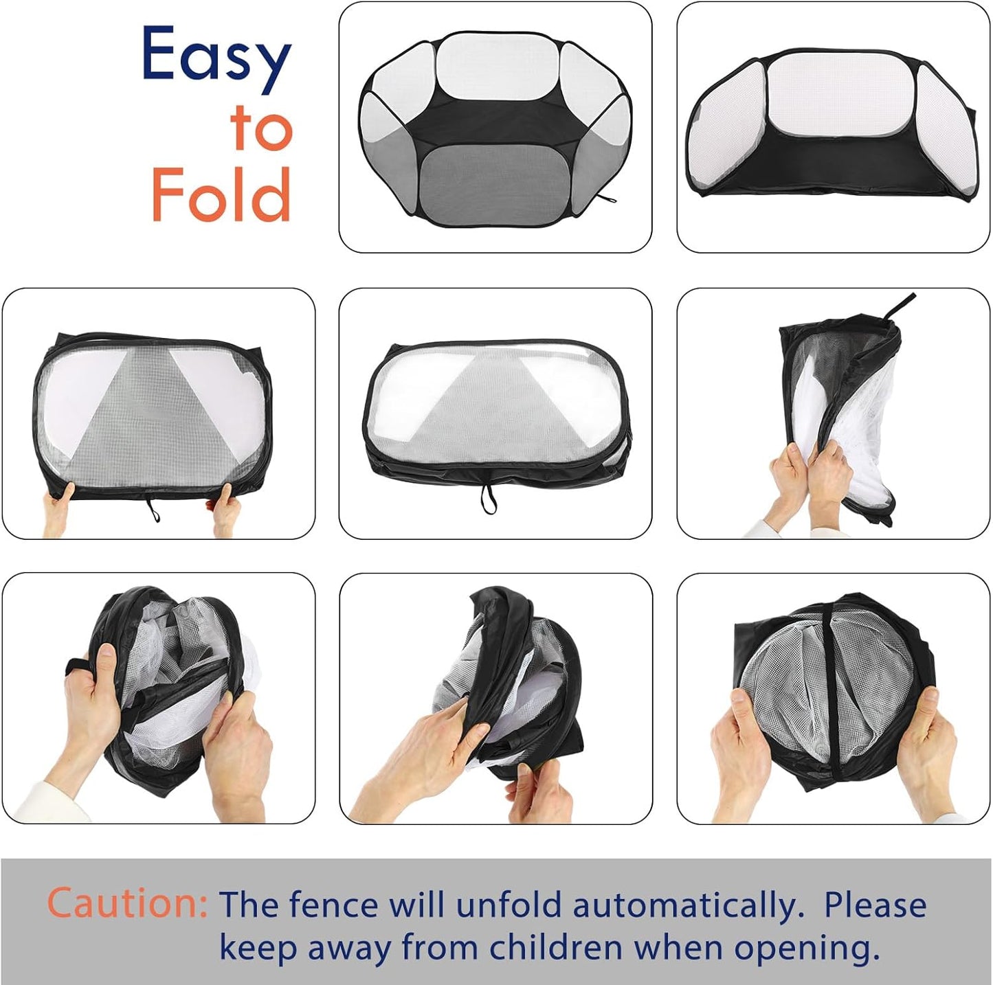 Pawaboo Small Animals Playpen, Waterproof Small Pet Cage Tent with Strong Steel Wire Frame, Portable Outdoor Yard Fence for Chick/Kitten/Puppy/Guinea Pig/Rabbits/Hamster/Chinchillas, Black