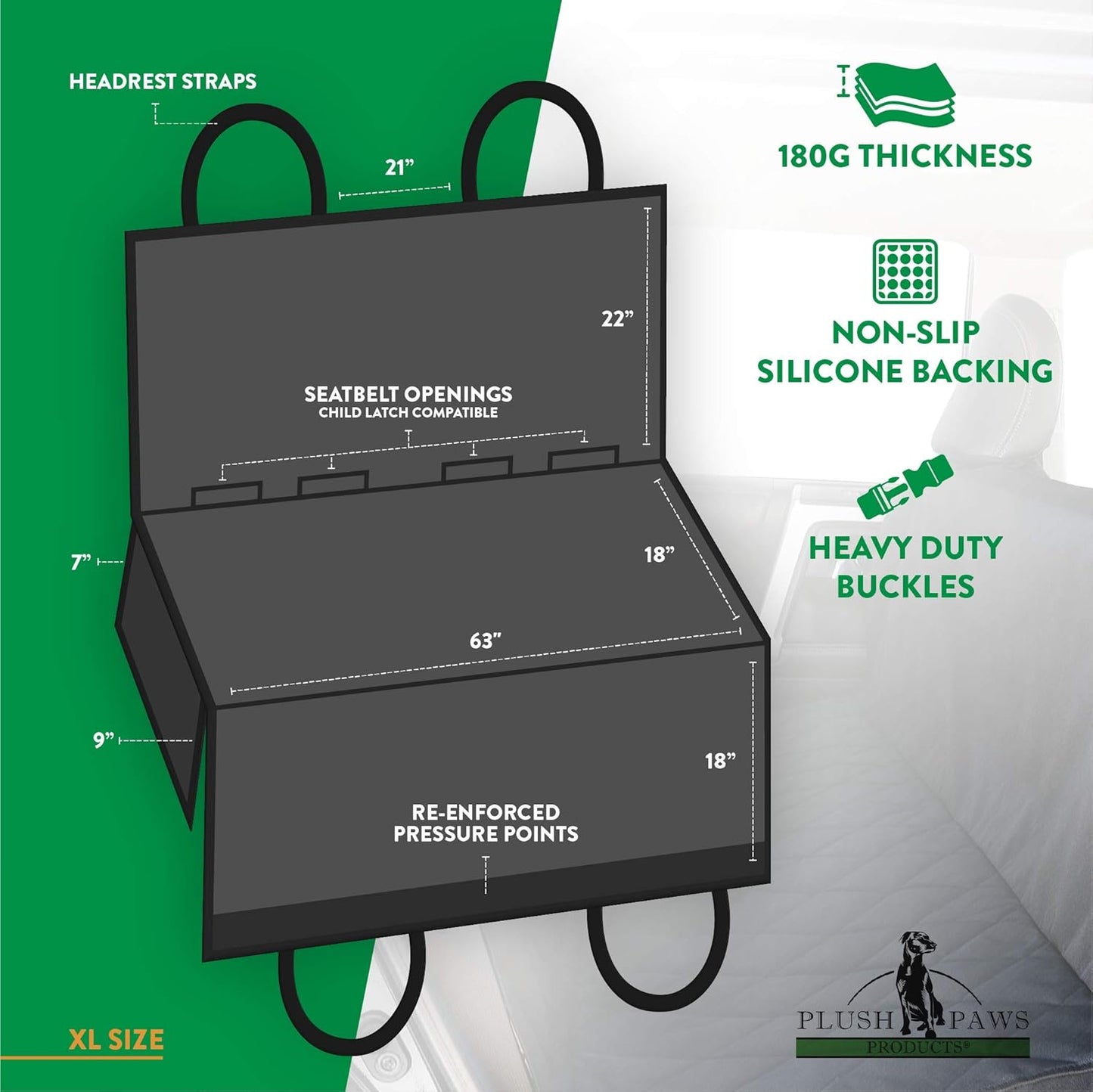 Plush Paws Products Premium Rear Car Seat Protector w/Hammock | Washable & Waterproof Back Seat Dog Cover for Car, Truck, & SUV | Nonslip, Tear Resistant Pet Seat Cover | X-Large Tan