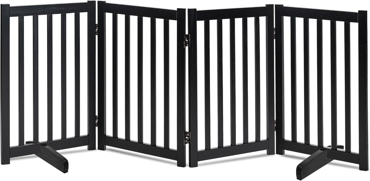 LZRS Solid Hardwood Freestanding Pet Gate,Wooden Dog Gates Indoor for Doorways,Nature Wood Dog Gates for The House,Stairs,Safety Fence,Black,30" Height-4 Panels