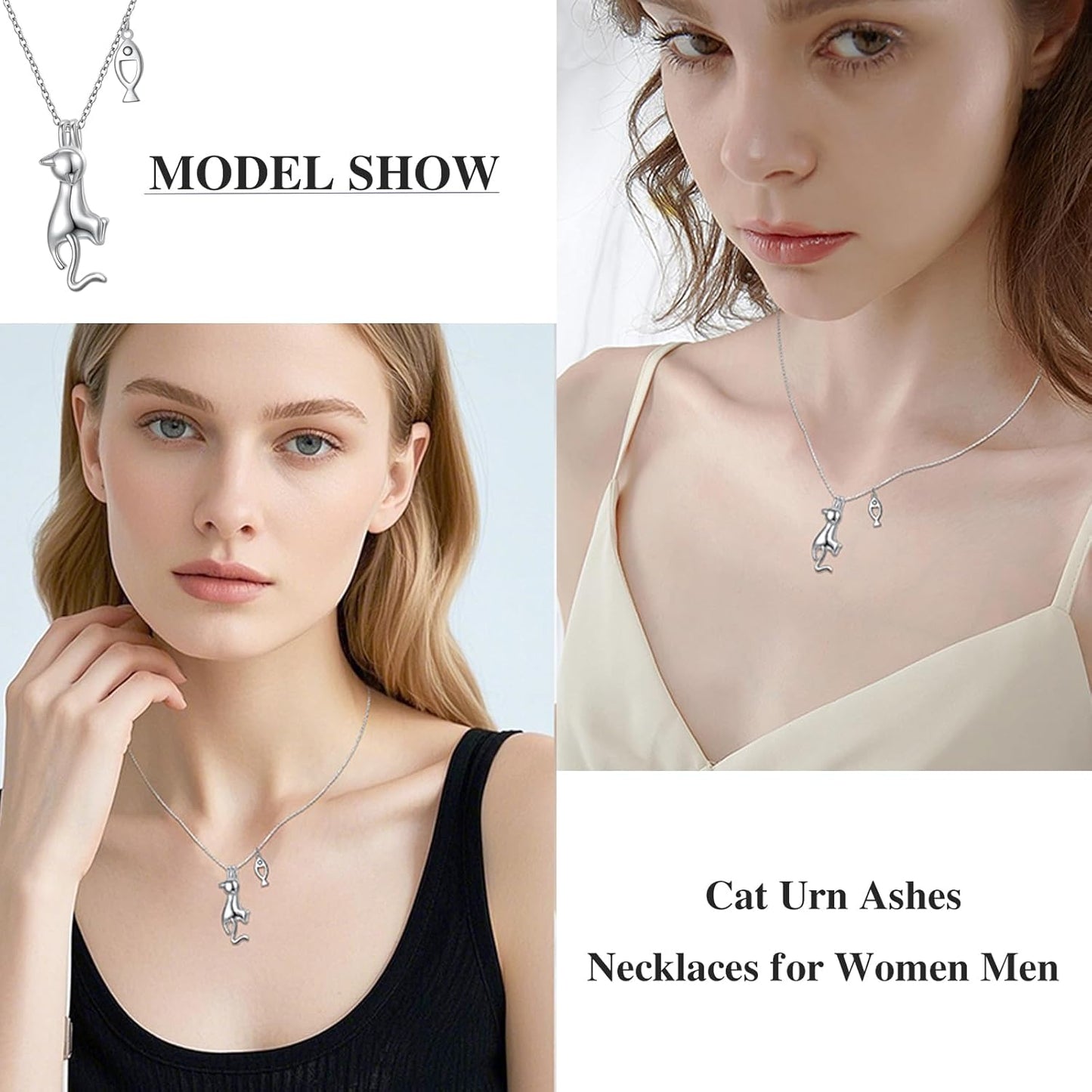DAOCHONG Pet Cremation Jewelry Cat Urn Necklace for Ashes 925 Sterling Silver Memorial Ashes Necklaces Animal Urn Pendants Keepsake Gift for Women Men