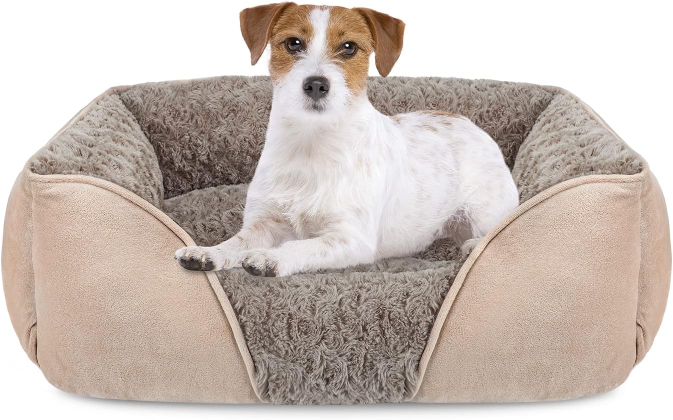 INVENHO Medium Dog Bed for Large, Small Dogs - Rectangle, Washable, Orthopedic, Soft, Calming, Durable Pet Cuddler with Anti-Slip Bottom (M: 25"x21"x8")
