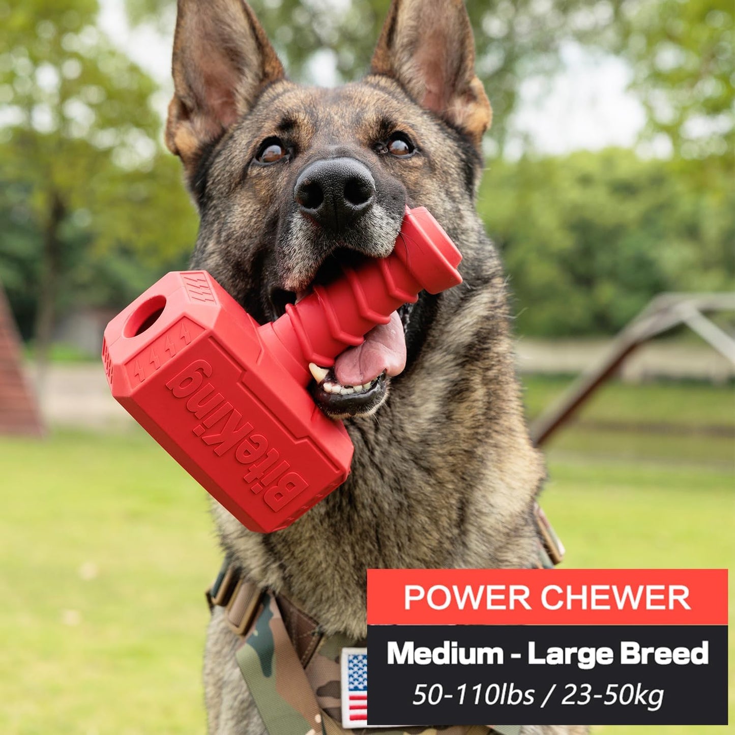 Natural Rubber Dog Toys for Large Aggressive Chewers - Lifetime Replacement - Indestructible Fetch Treat Toy for Large Dogs - Durable Hammer Dog Chew Toy for Super Chewer, Red