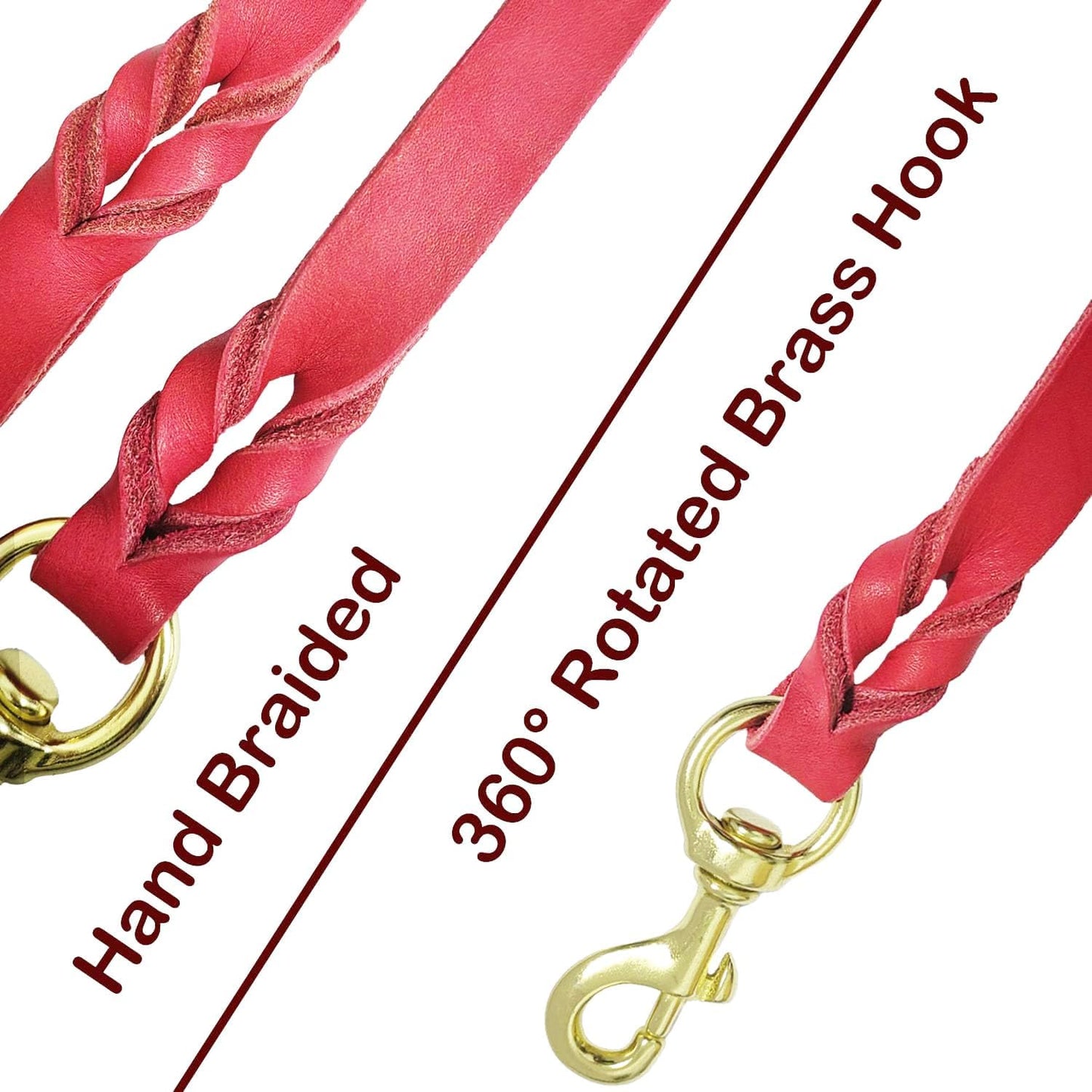 LWBMG Leather Dog Leash 4ft, Heavy Duty Dog Lead, Strong Genuine Leather Braided Pet Leash, Soft and Comfortable Pet Leashes for Large, Medium Dogs Training Red