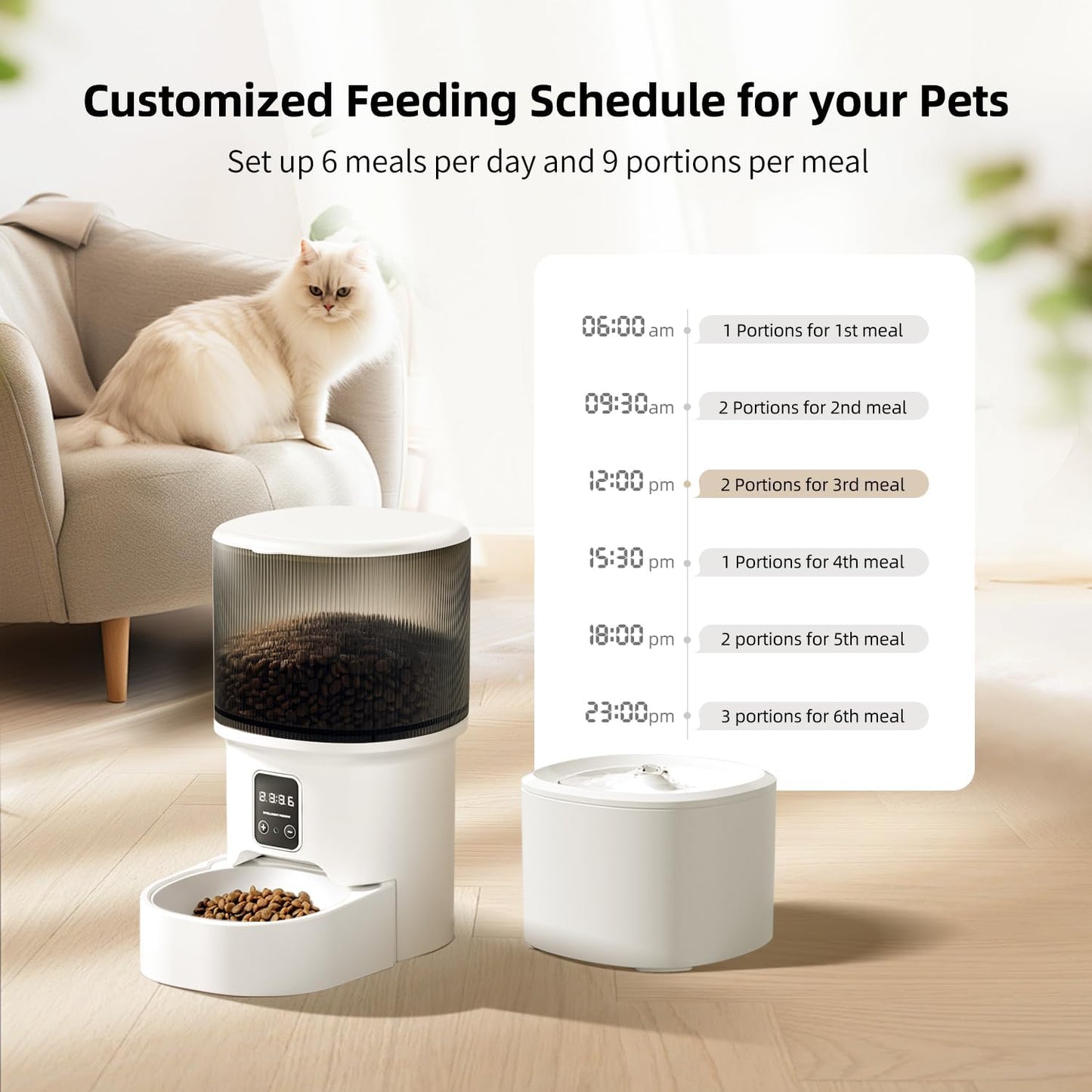 Automatic Cat Feeder, 4L Auto Cat Feeder Dry Food Dispenser, Electric Pet Feeder Dual Power Supply, Programmable Pet Feeder Timed 1-6 Meals Per Day, 1-9 Portion