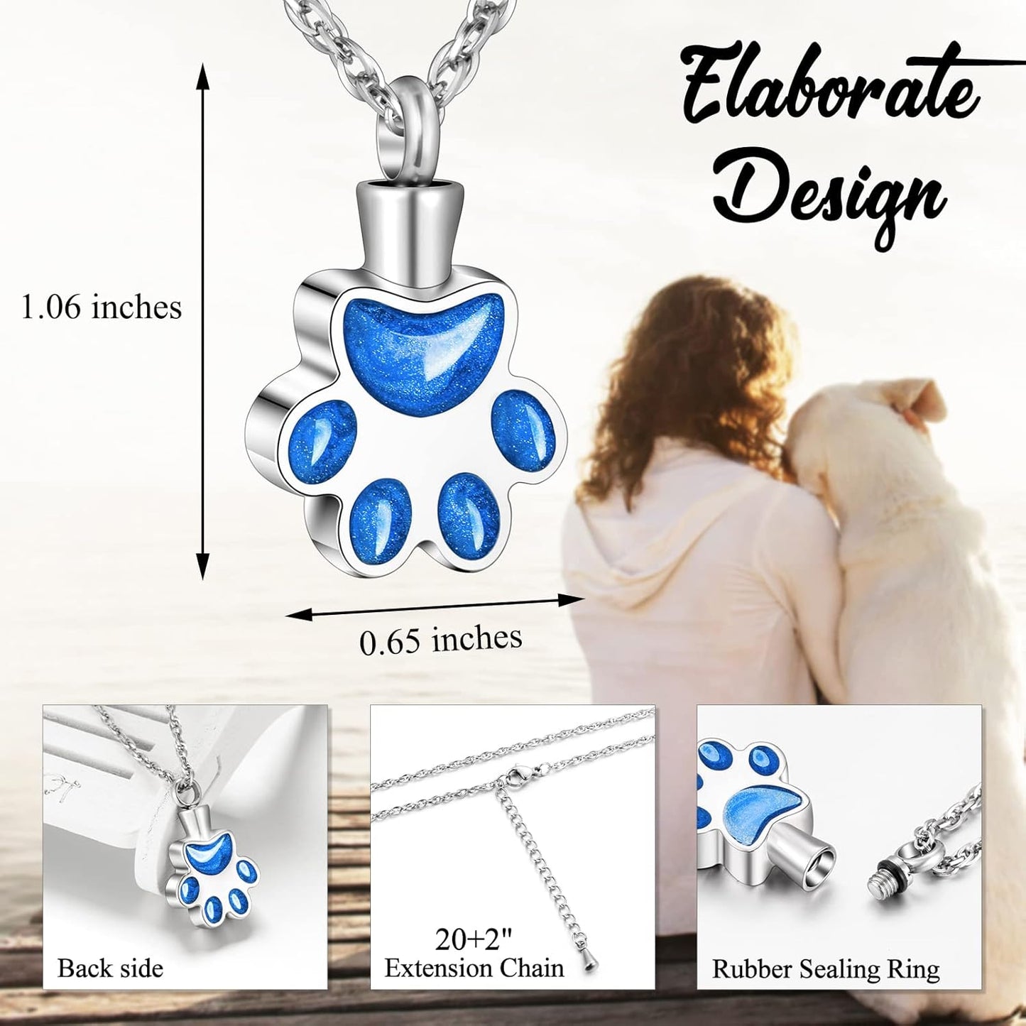 abooxiu Paw Print Urn Necklace for Ashes Cremation Necklace for Pet Ashes Stainless Steel Ash Necklace Memorial Ash Holder